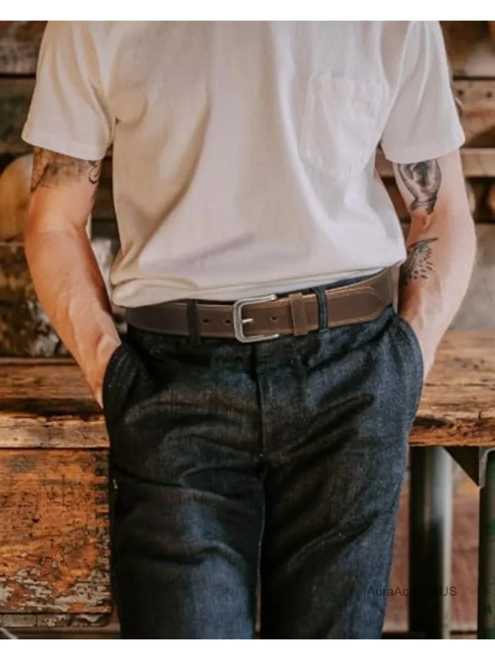 Genuine Leather Men's Belt 35mm Full Grain Casual Dress Belt for Jeans